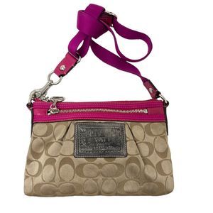 Coach mini purse Poppy Tan Pink Signature C Crossbody bag tan pink